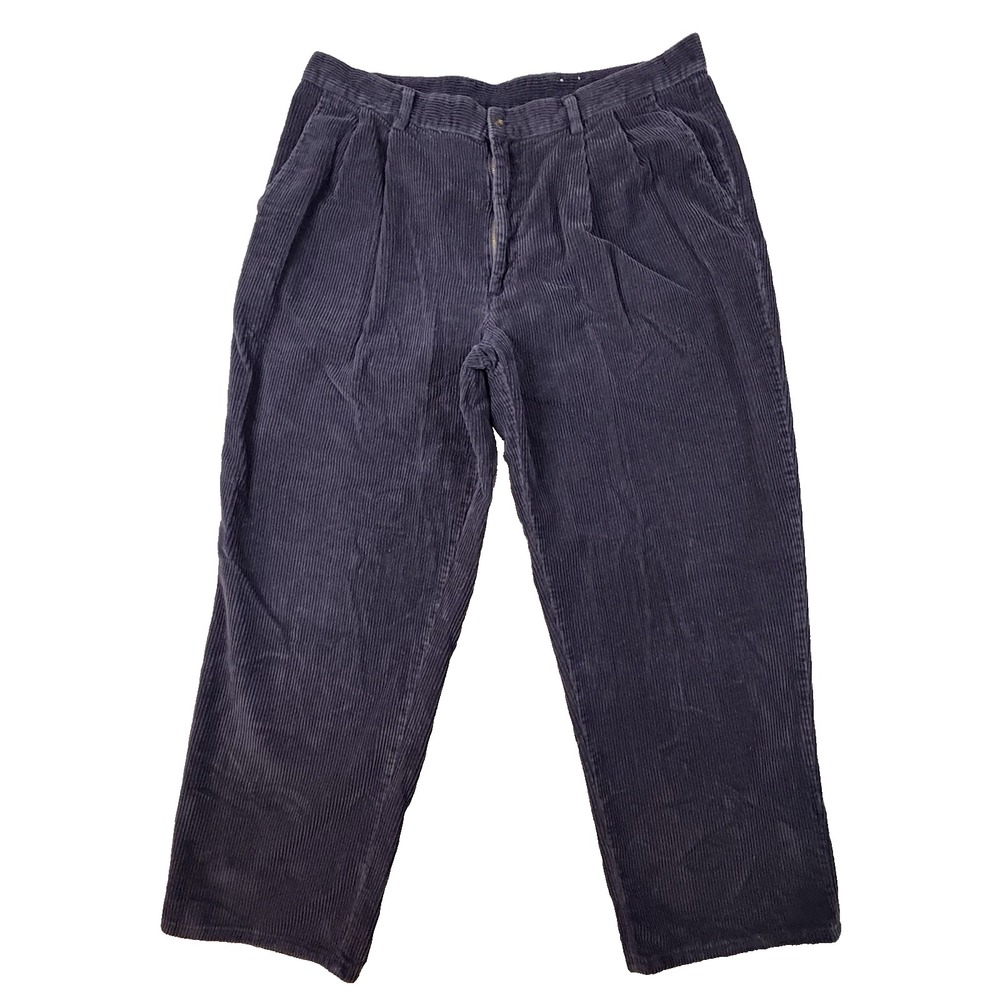VTG 90s St Johns Bay Men's 39x28.5 Navy Corduroy Pleated Wide Wale Pants